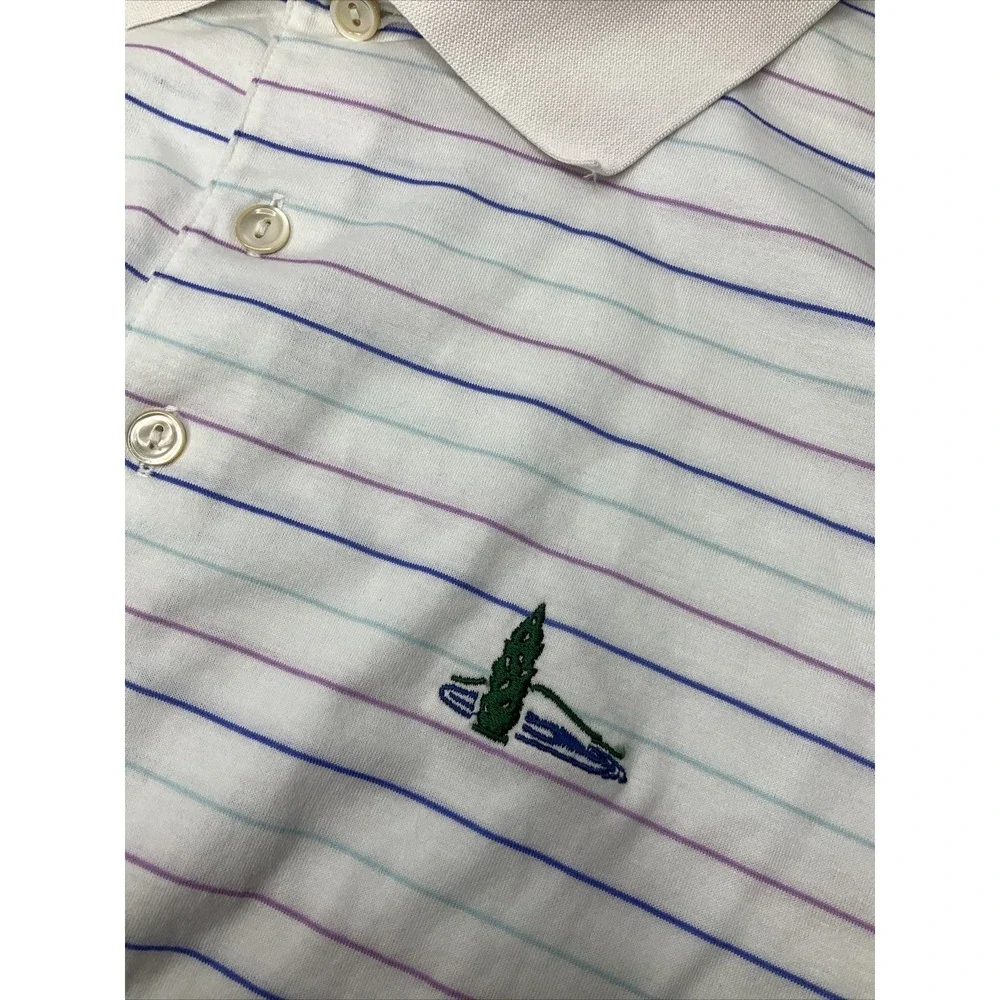 Peter Millar Polo Shirt Golf Mountain Lake Club Crown Ease Striped Embroidered L